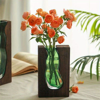 Elegant glasvas med träbas stilfull dekoration för alla rum | Veska