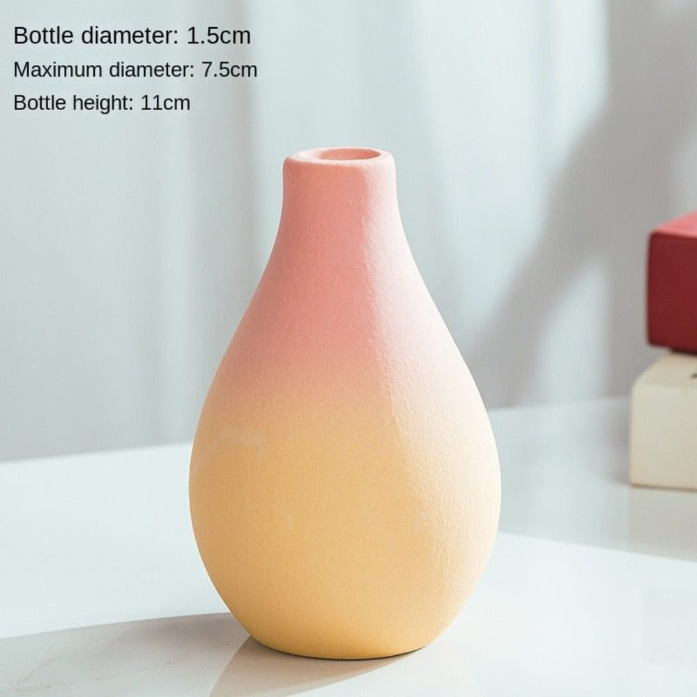 Elegant keramisk vas i makronfärger för samtida inredningsdesign | Veska Rosa + gul tår