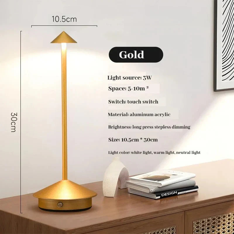 Elegant laddningsbar metallbords-lampa | Veska Guld
