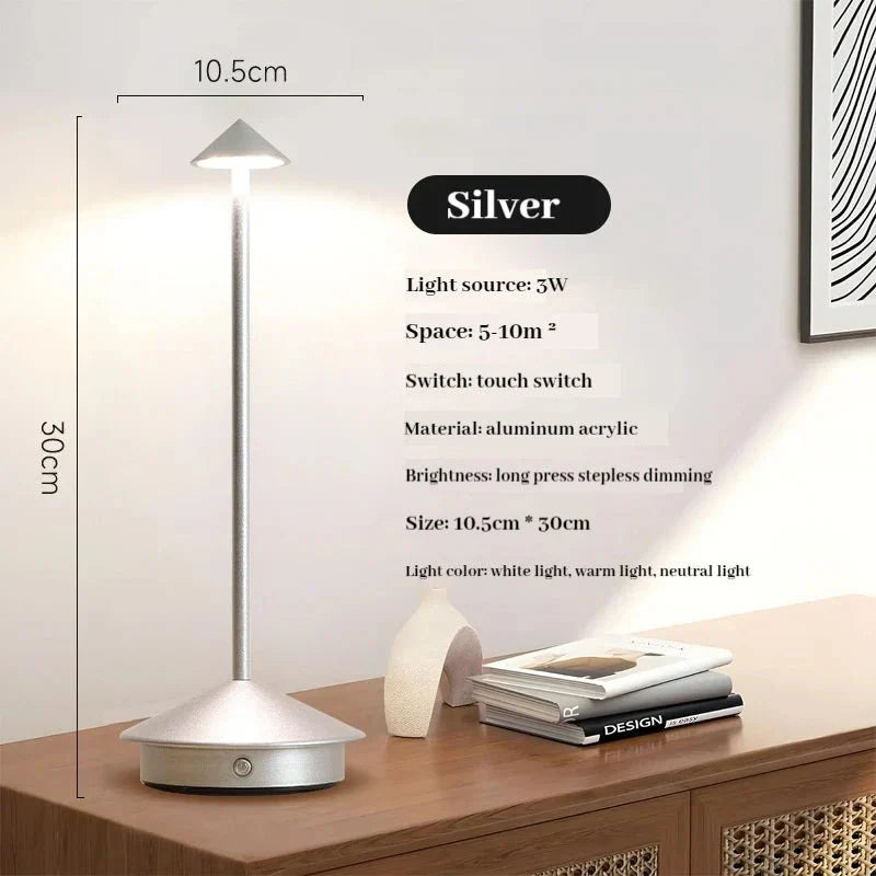 Elegant laddningsbar metallbords-lampa | Veska Silver