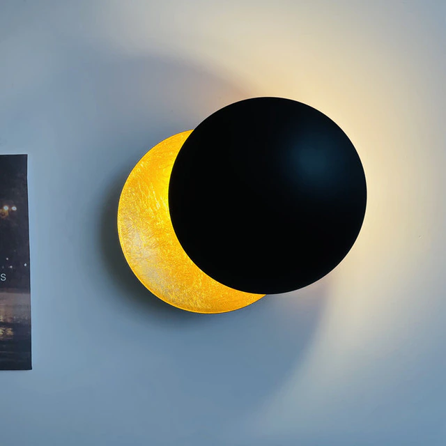 Elegant Lunar Eclipse Vägglampa | Veska Svart mässingsfärg Cool White(5500-7000K)