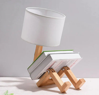 Elegant Trä Bordslampa med Bokfack Veska