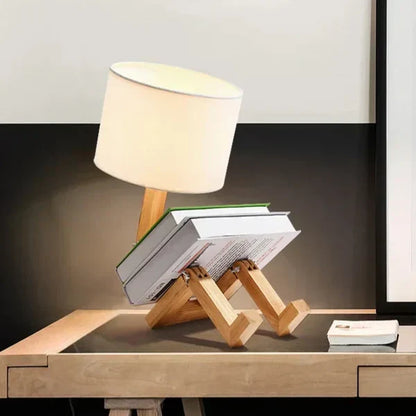 Elegant Trä Bordslampa med Bokfack Veska Bordslampa