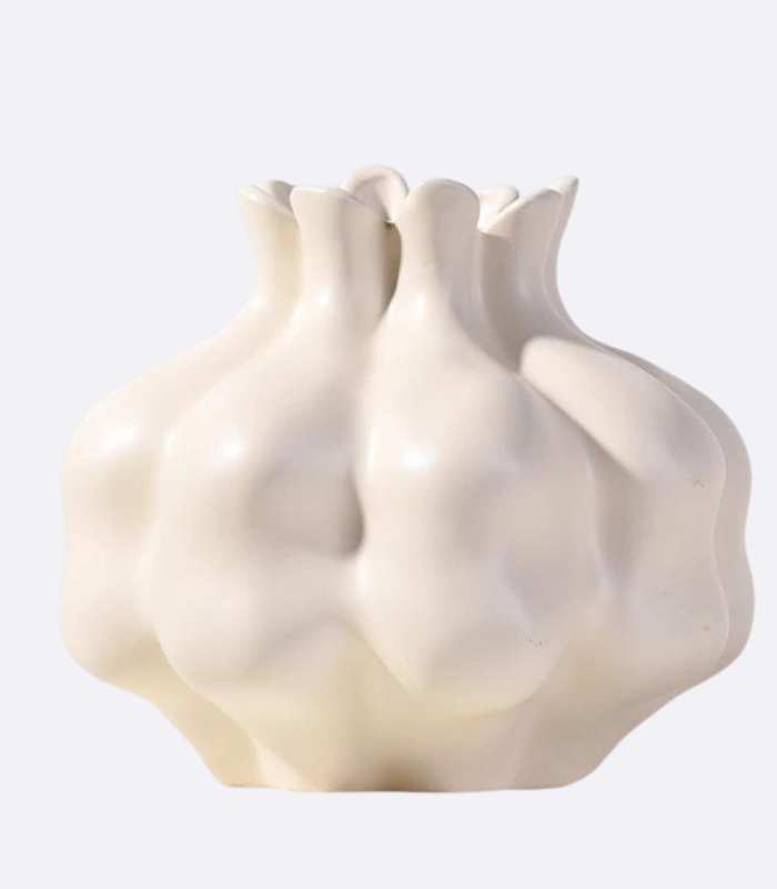 Elegant vit keramik granat vas skulptural keramik vas 20 x 17,5 cm mjuk gräddvit | Veska