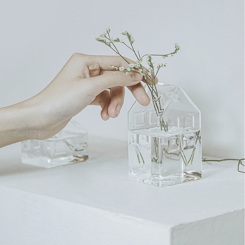 Enkel Mini Hus Glas Blomkruka | Veska