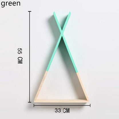 Färg Dipped Wooden Triangle Vägghylla | Veska Grön stor