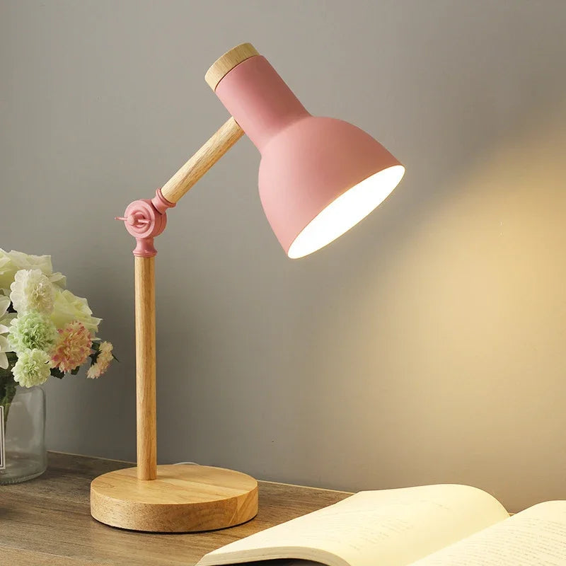 Färgad Trä Bords Lampan | Veska Rosa EU -Plug