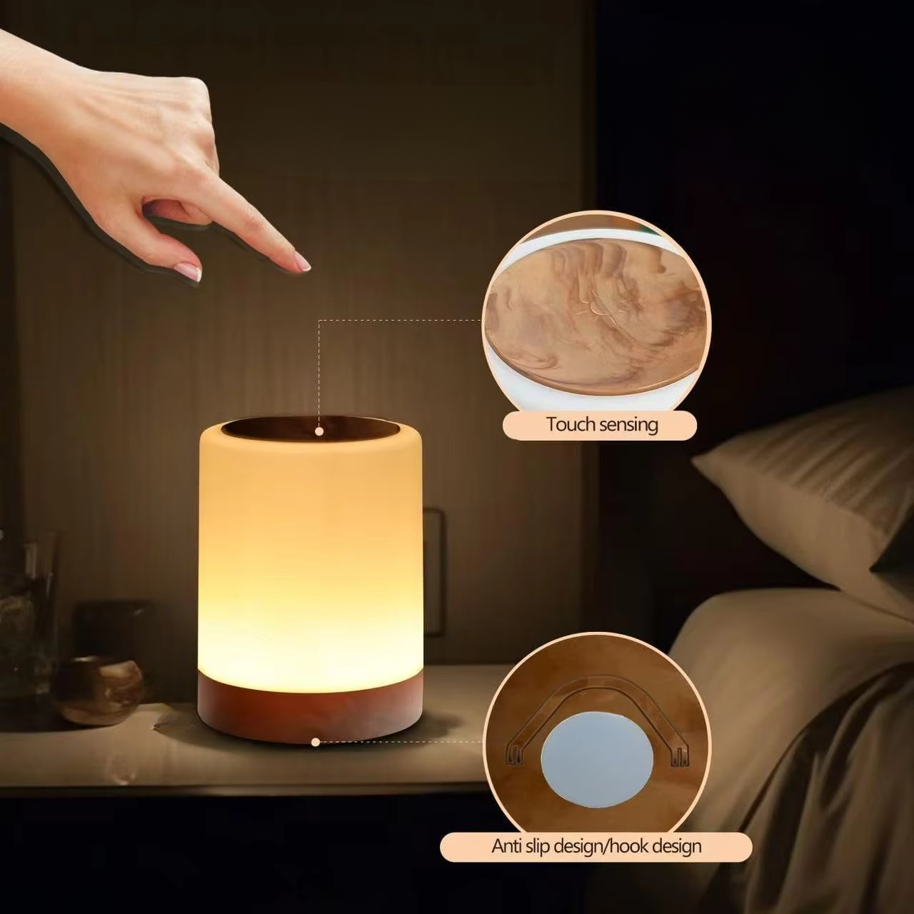 Färgändrande touch bordslampa med fjärrkontroll för sovrum eller vardagsrum | Veska