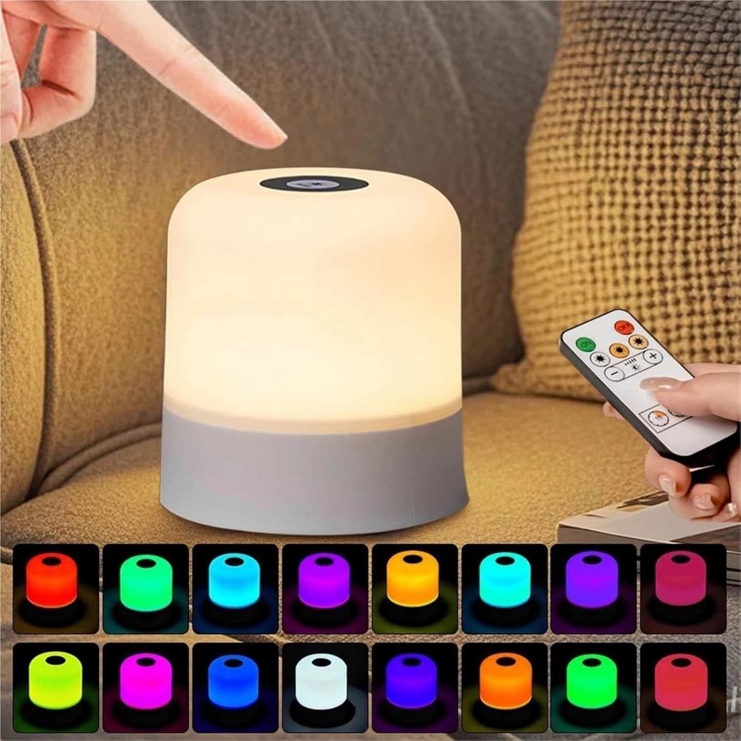 Färgändrande touch bordslampa med fjärrkontroll för sovrum eller vardagsrum | Veska
