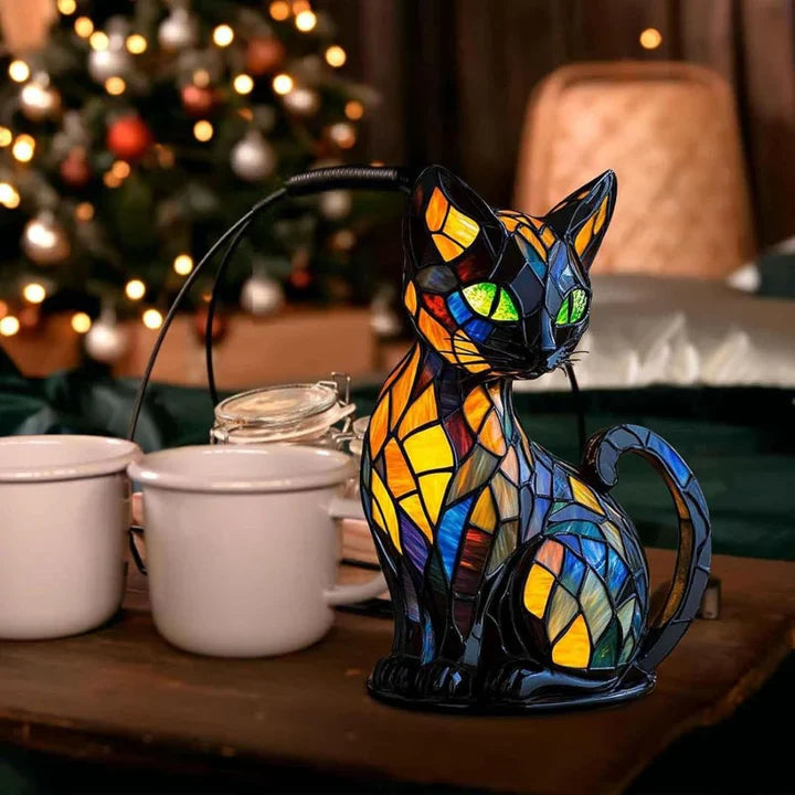 Färgat glas katt-formad bordslampa med LED-belysning – 30-36 cm | Veska