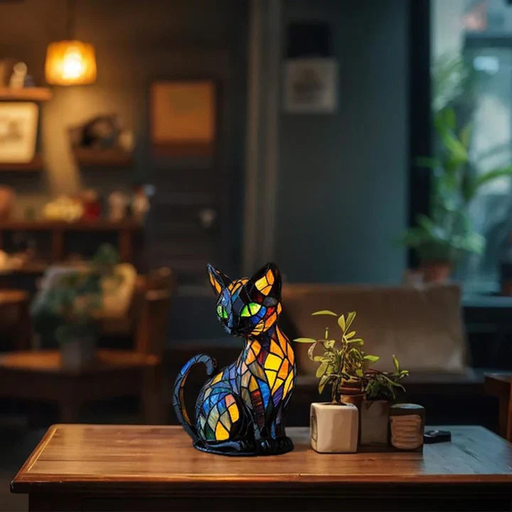 Färgat glas katt-formad bordslampa med LED-belysning – 30-36 cm | Veska