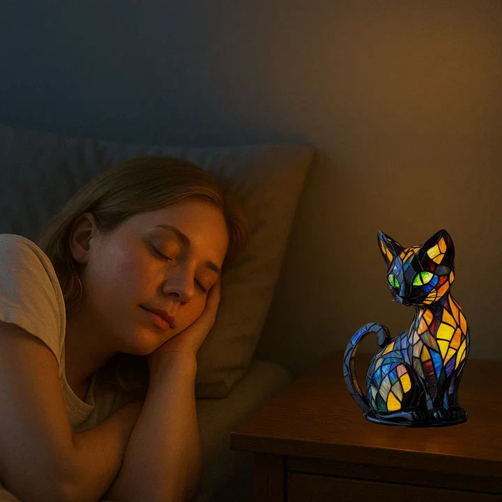 Färgat glas katt-formad bordslampa med LED-belysning – 30-36 cm | Veska