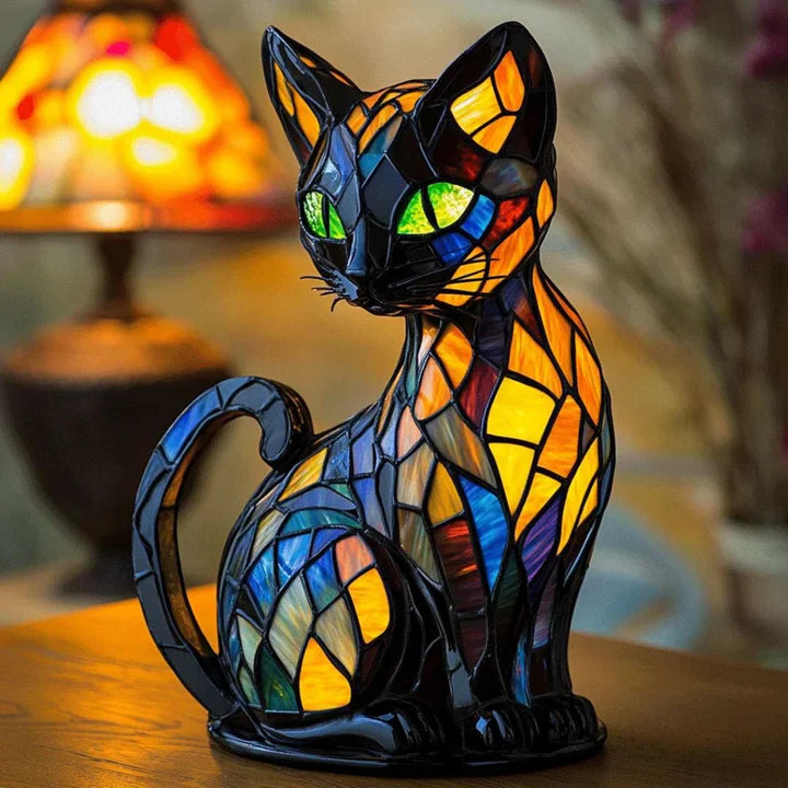 Färgat glas katt-formad bordslampa med LED-belysning – 30-36 cm | Veska Standard