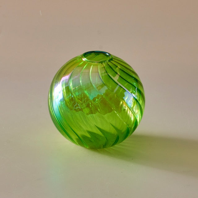 Färgglad Glas Glob Vasen - Swirl | Veska M - Grön