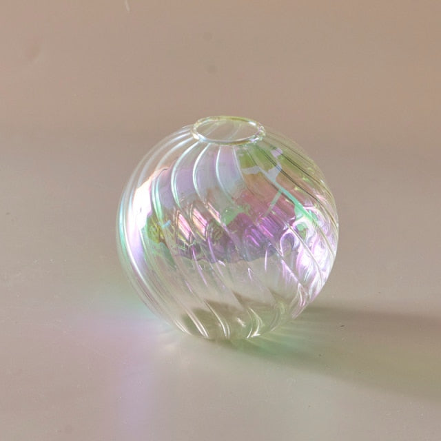 Färgglad Glas Glob Vasen - Swirl | Veska M - Klar Regnbåge
