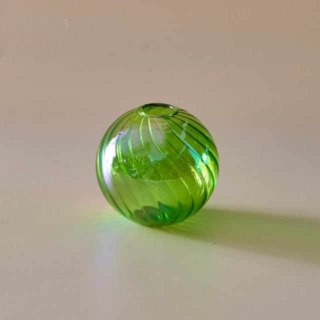 Färgglad Glas Glob Vasen - Swirl | Veska S - Grön
