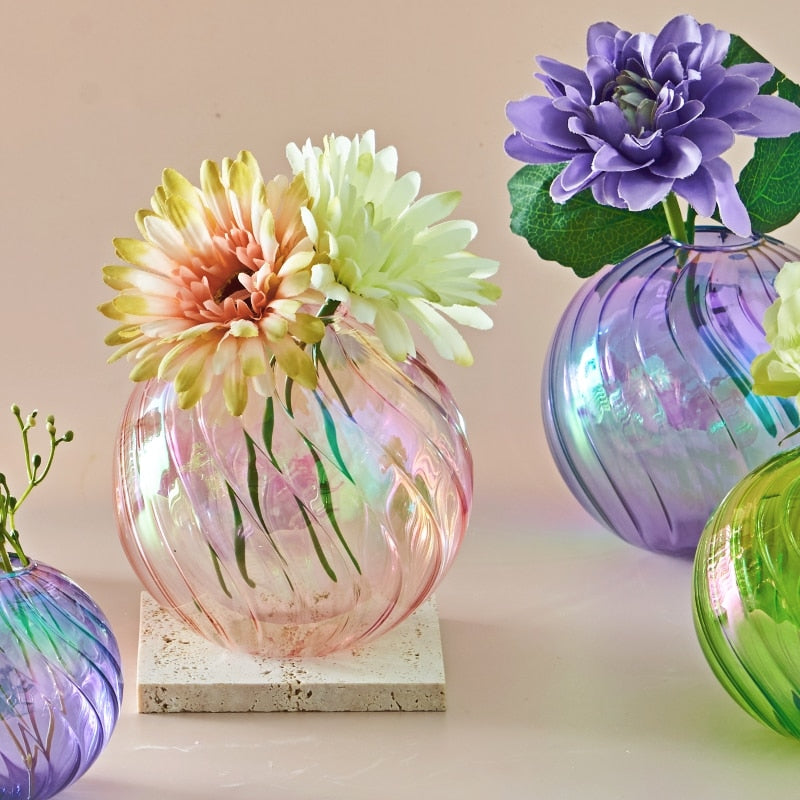 Färgglad Glas Glob Vasen - Swirl | Veska
