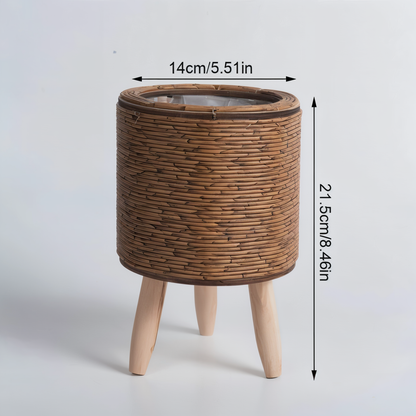 FauxWicker Kruka - Artisan Rustical Rattan Planter - Dekorativ Veskaomkorg | Veska Cylinder mörk