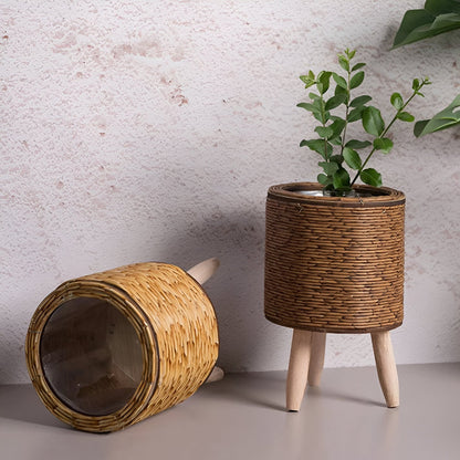 FauxWicker Kruka - Artisan Rustical Rattan Planter - Dekorativ Veskaomkorg | Veska