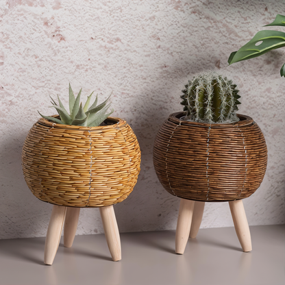 FauxWicker Kruka - Artisan Rustical Rattan Planter - Dekorativ Veskaomkorg | Veska