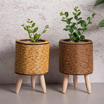 FauxWicker Kruka - Artisan Rustical Rattan Planter - Dekorativ Veskaomkorg | Veska