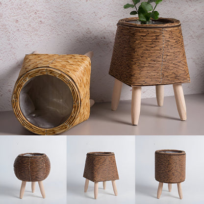 FauxWicker Kruka - Artisan Rustical Rattan Planter - Dekorativ Veskaomkorg | Veska
