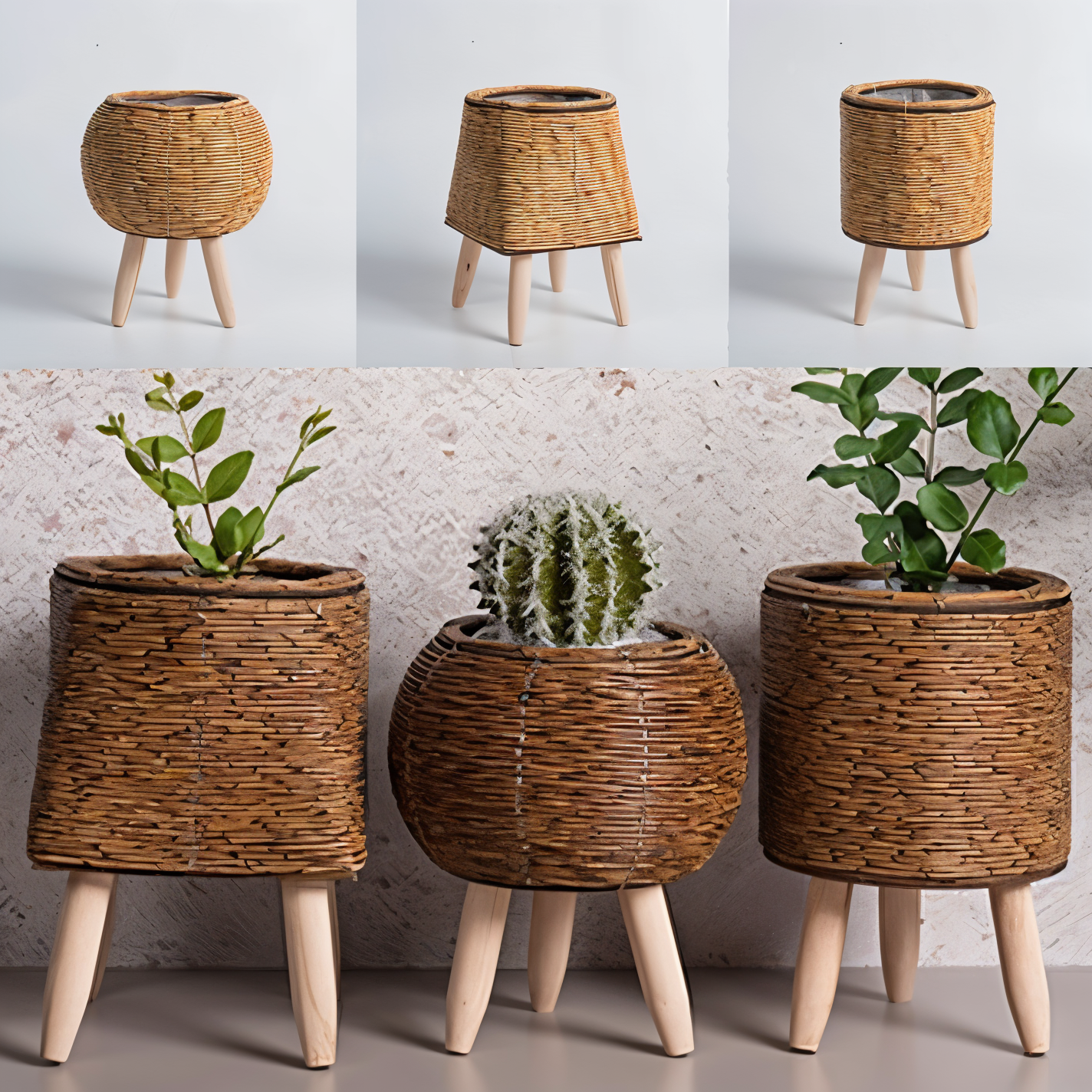 FauxWicker Kruka - Artisan Rustical Rattan Planter - Dekorativ Veskaomkorg | Veska