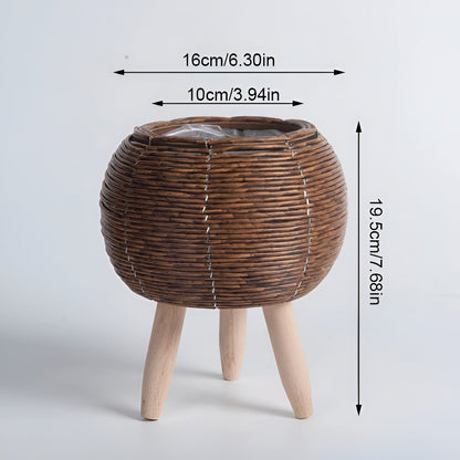 FauxWicker Kruka - Artisan Rustical Rattan Planter - Dekorativ Veskaomkorg | Veska Mörk boll
