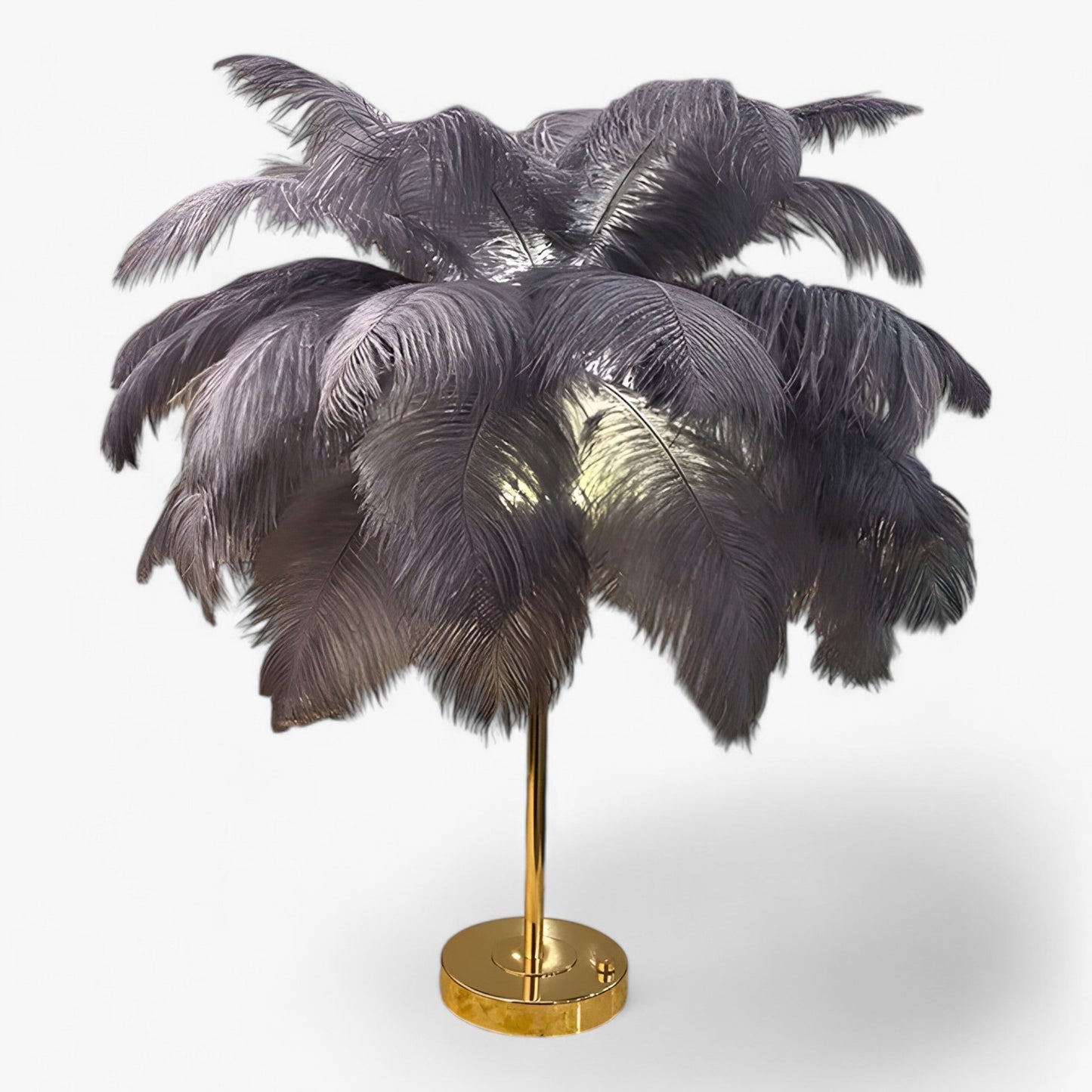 FeatherGlow | Bordslampa med touchkontroll - LED med fjädrar för bröllop och rumsinredning | Veska Grå