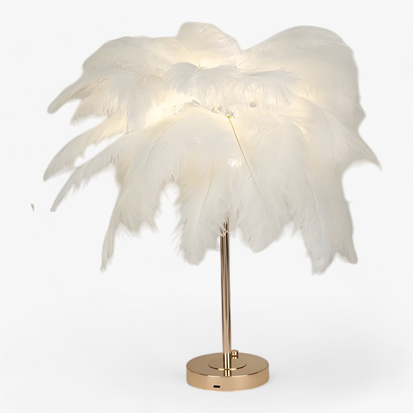 FeatherGlow | Bordslampa med touchkontroll - LED med fjädrar för bröllop och rumsinredning | Veska Vit