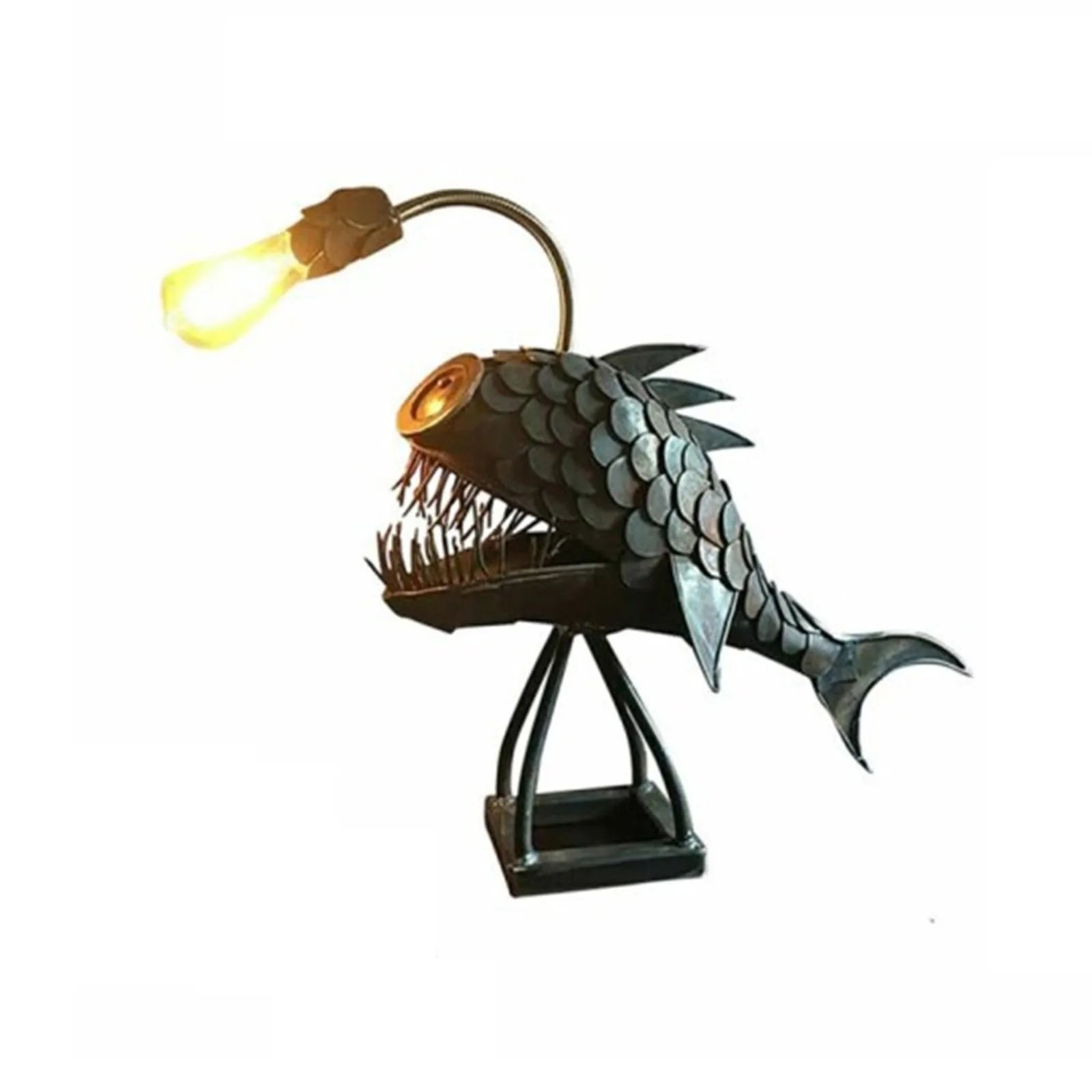 Fiskelampa Bordsbelysning – Handgjord Justerbar Lampa med Rustik Fiskdesign | Veska
