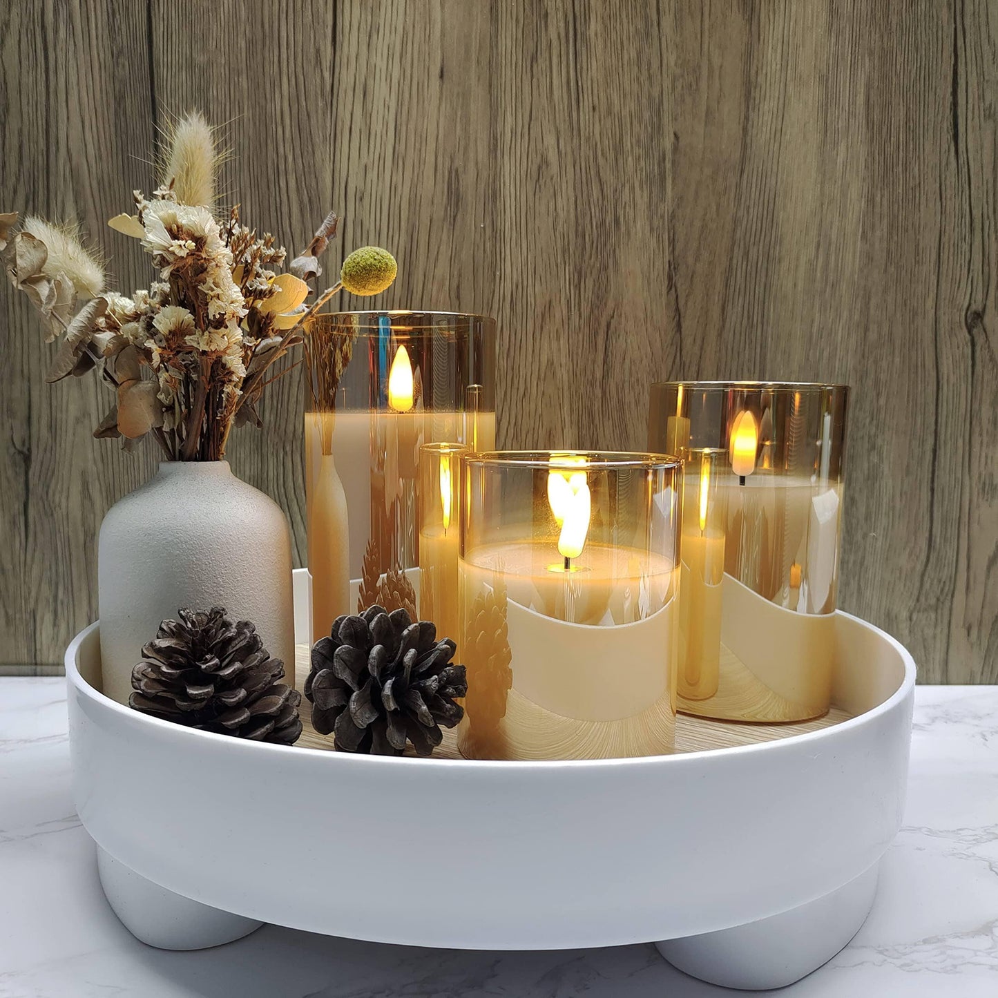 Flameless ljus set om 3 | Veska Guld