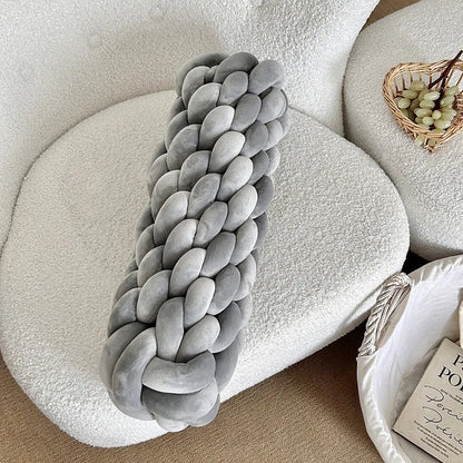 Flätad Twist Kudde – Lång Dekorativ Kudde för Soffa & Säng | Veska Grå 14x40CM