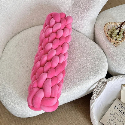 Flätad Twist Kudde – Lång Dekorativ Kudde för Soffa & Säng | Veska Rosa 14x40CM