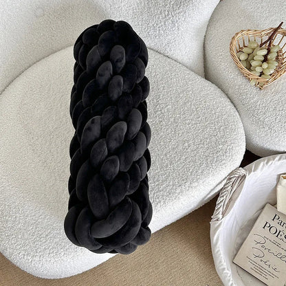 Flätad Twist Kudde – Lång Dekorativ Kudde för Soffa & Säng | Veska Svart 14x40CM