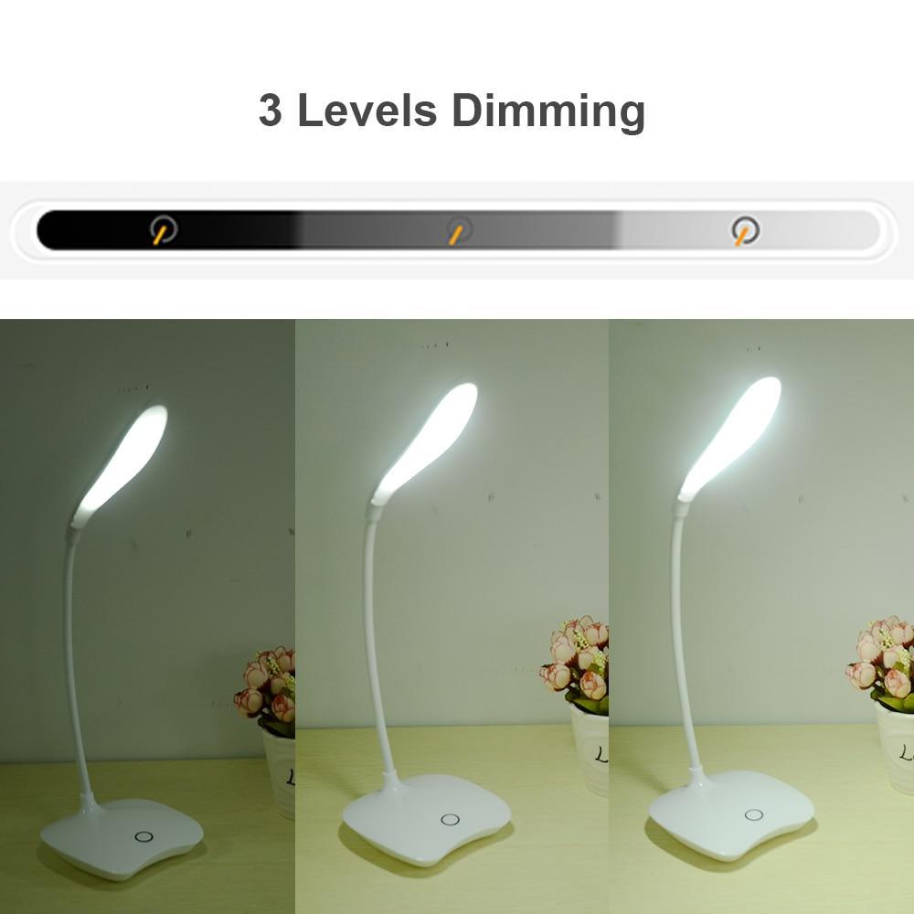 Flexibel 14 LED Skrivbordslampa Modern Touch Switch 3 Lägen Dimmers USB Uppladdningsbar Läsning Studie Ljus Bordslampa för Sovrum | Veska