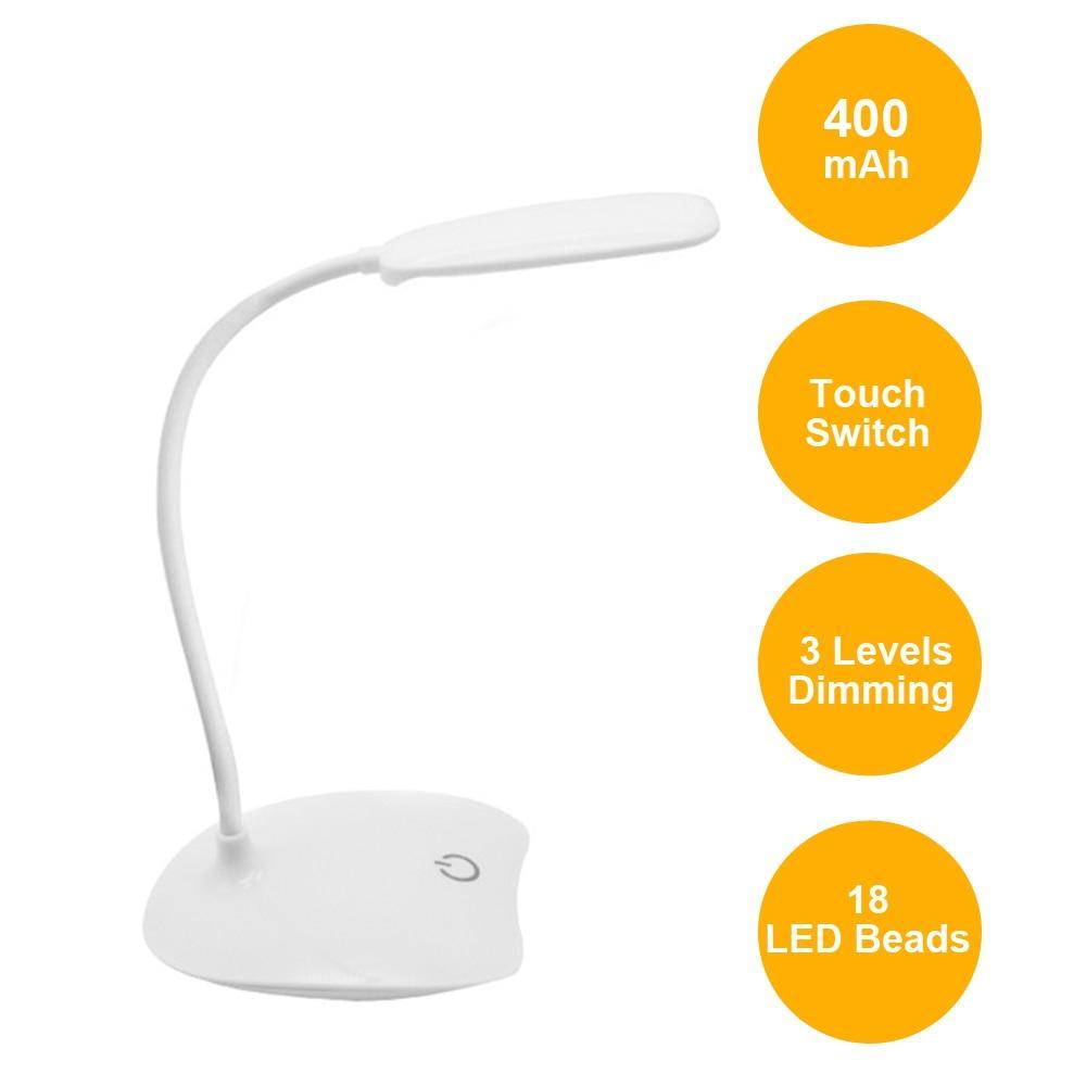 Flexibel 14 LED Skrivbordslampa Modern Touch Switch 3 Lägen Dimmers USB Uppladdningsbar Läsning Studie Ljus Bordslampa för Sovrum | Veska