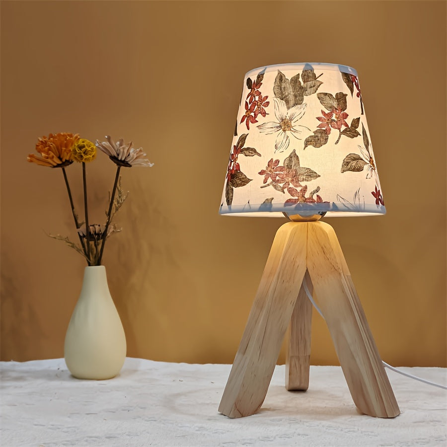 FloralGlow Lampa - Elegant LED Bordslampa med Trä Veska