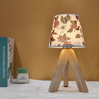 FloralGlow Lampa - Elegant LED Bordslampa med Trä Veska