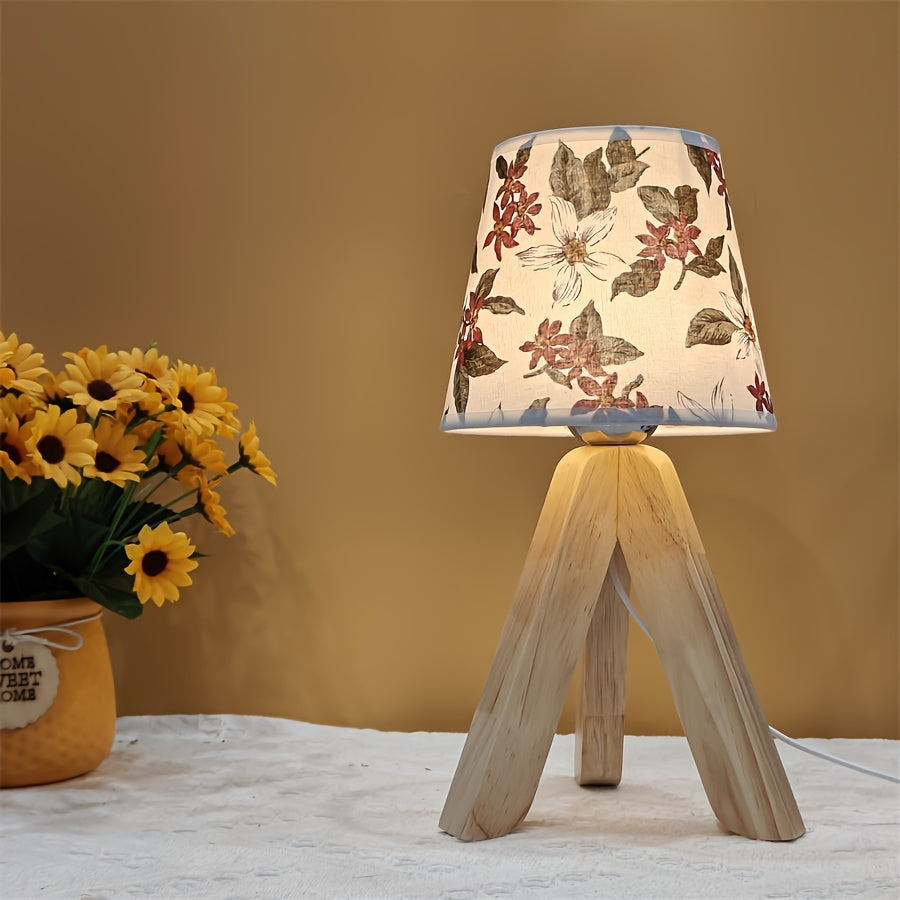 FloralGlow Lampa - Elegant LED Bordslampa med Trä Veska