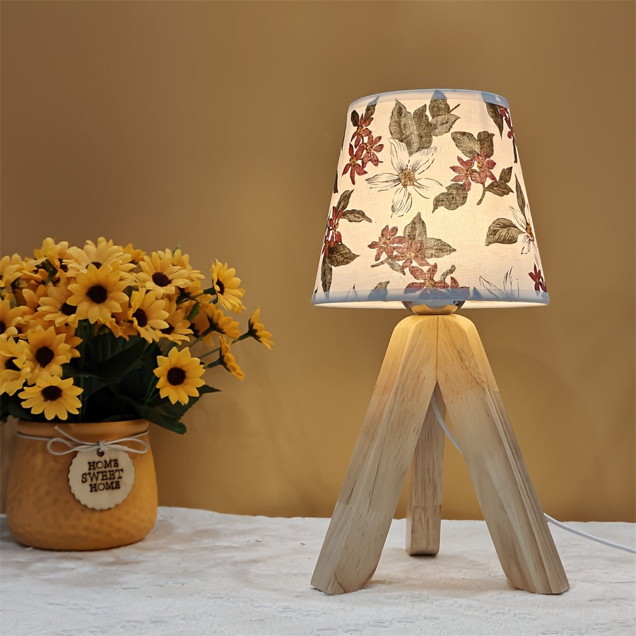 FloralGlow Lampa - Elegant LED Bordslampa med Trä Veska