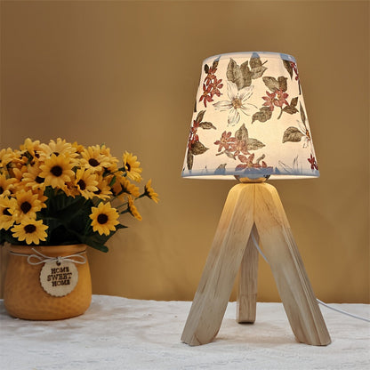 FloralGlow Lampa - Elegant LED Bordslampa med Trä Veska