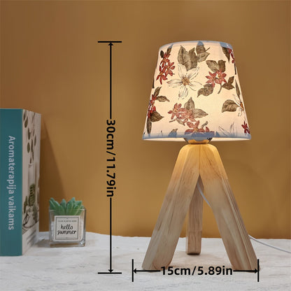 FloralGlow Lampa - Elegant LED Bordslampa med Trä Veska
