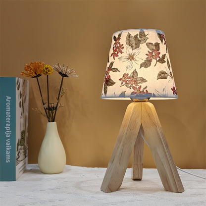 FloralGlow Lampa - Elegant LED Bordslampa med Trä Veska