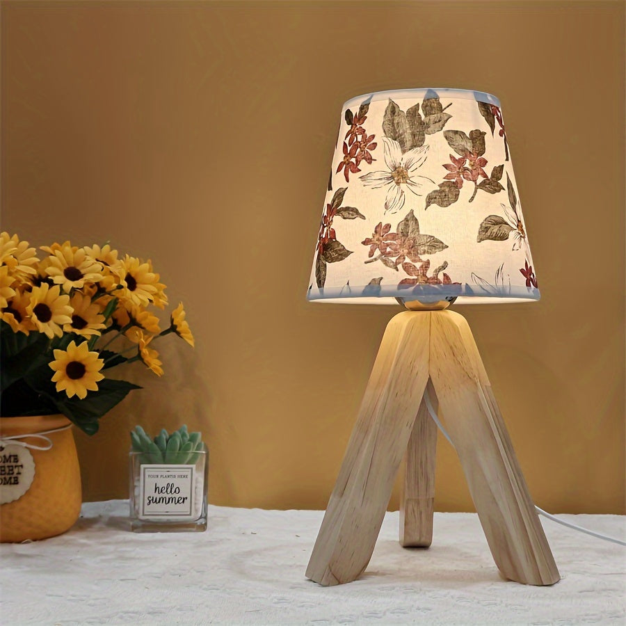 FloralGlow Lampa - Elegant LED Bordslampa med Trä Veska