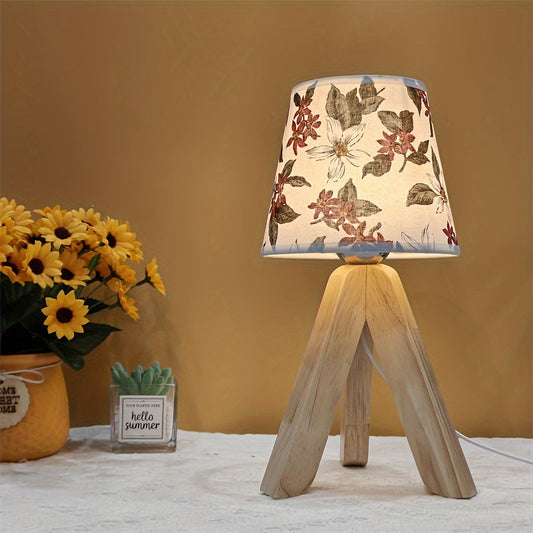 FloralGlow Lampa - Elegant LED Bordslampa med Trä Veska