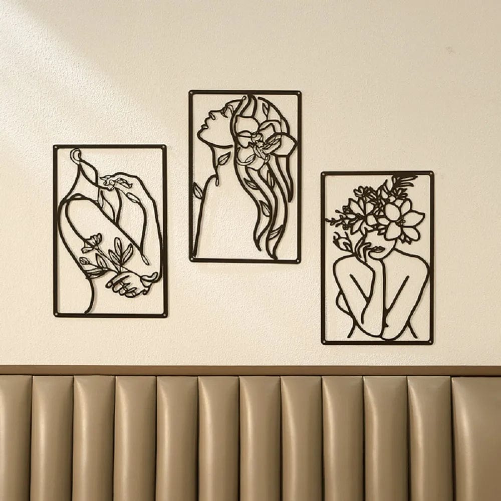 Flower Woman Abstrakt 3 Delar Väggkonst | Veska