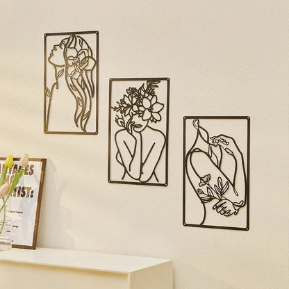Flower Woman Abstrakt 3 Delar Väggkonst | Veska