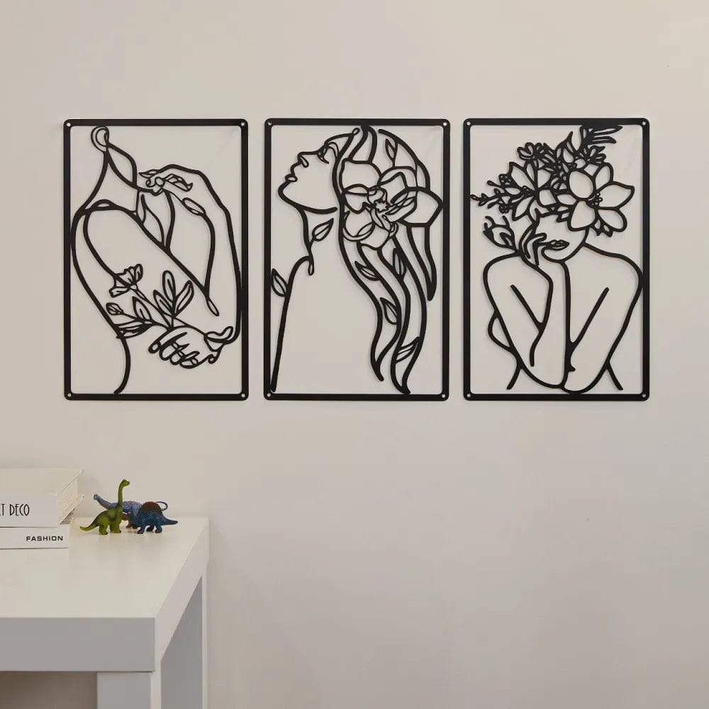 Flower Woman Abstrakt 3 Delar Väggkonst | Veska