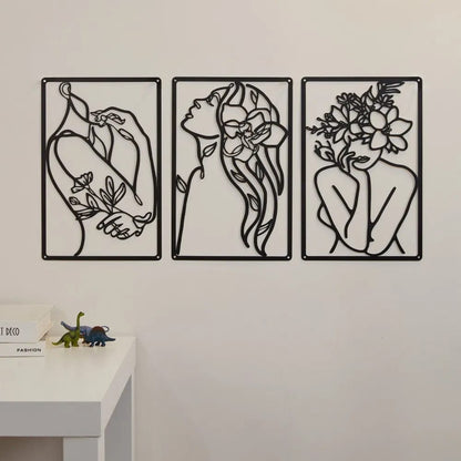 Flower Woman Abstrakt 3 Delar Väggkonst | Veska